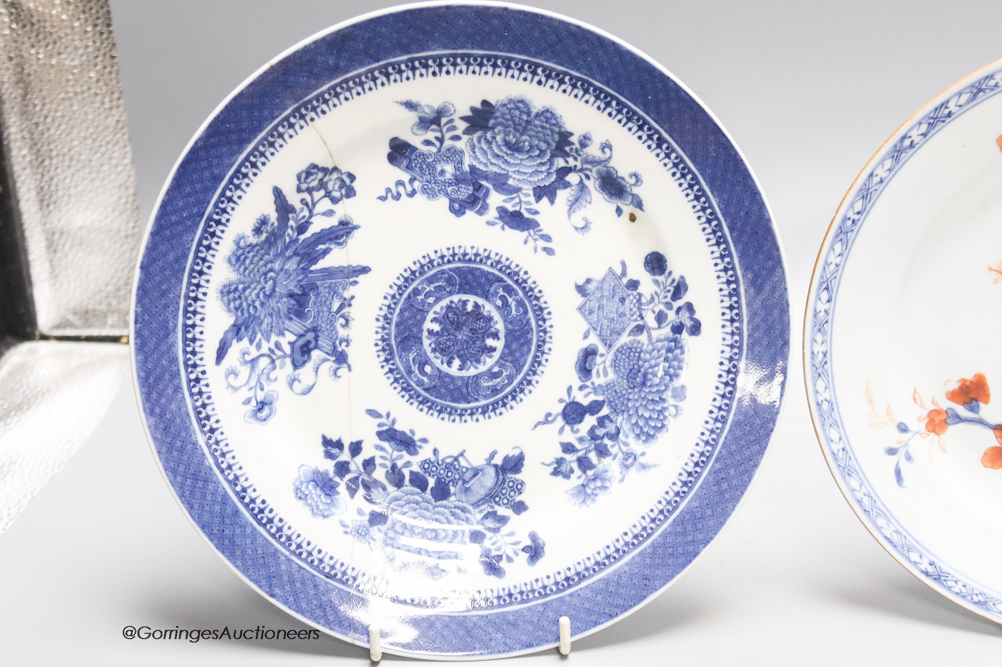 Three Chinese porcelain plates, The largest 24.5 cm